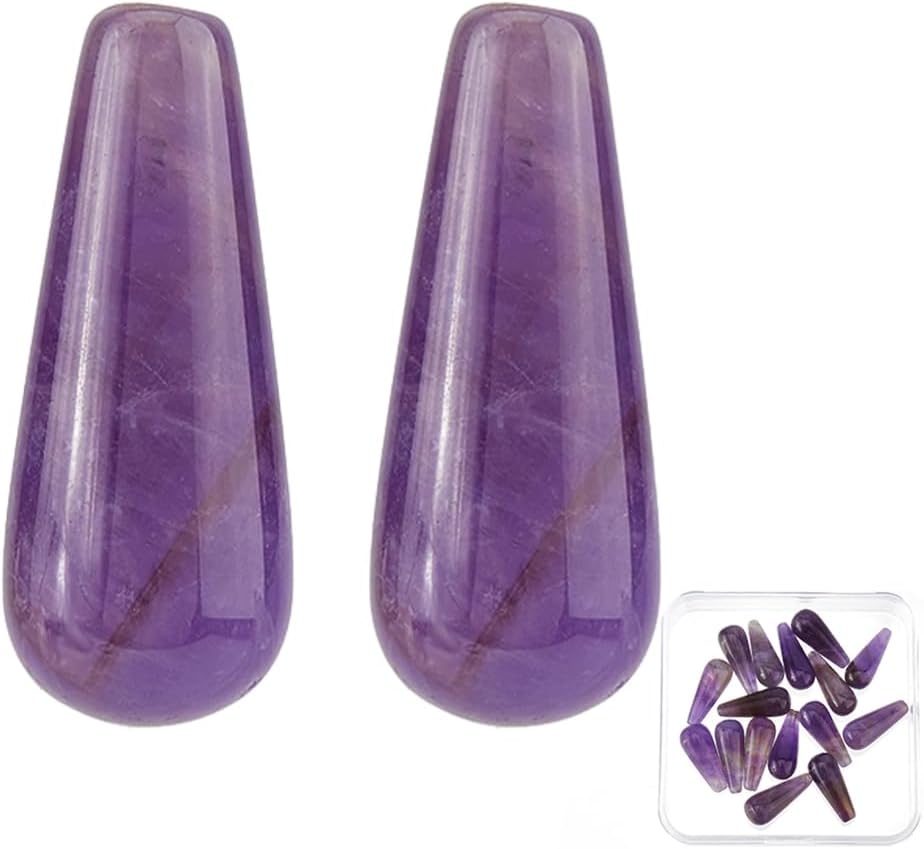 SUPERFINDINGS 16PCS Natural Amethyst Half Drilled Beads Gemstone Teardrop Charms Quartz Chakra Pendants Waterdrop Stone Bead Charms for Earring Necklace Jewelry Making