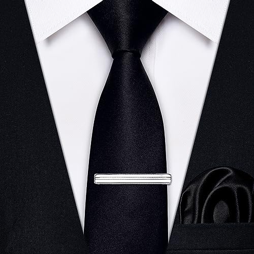 Image of YourTies Skinny Ties for Men Satin 2.4 inch Slim Necktie with Pocket Square Tie Clip Set Solid Color Wedding Party Business