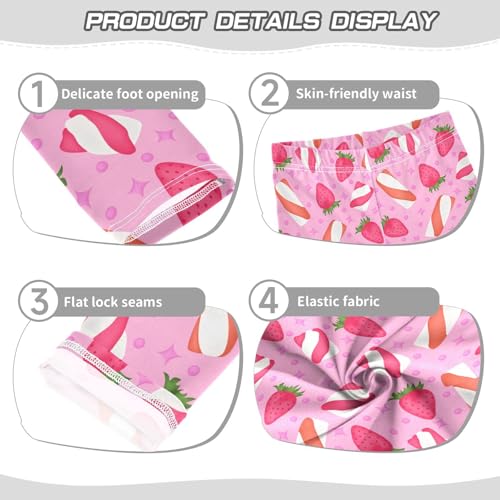 Marshmallows and Strawberries Girls Leggings,Workout Leggings for Girls Toddler Athletic Leggings Size for 3-10T3