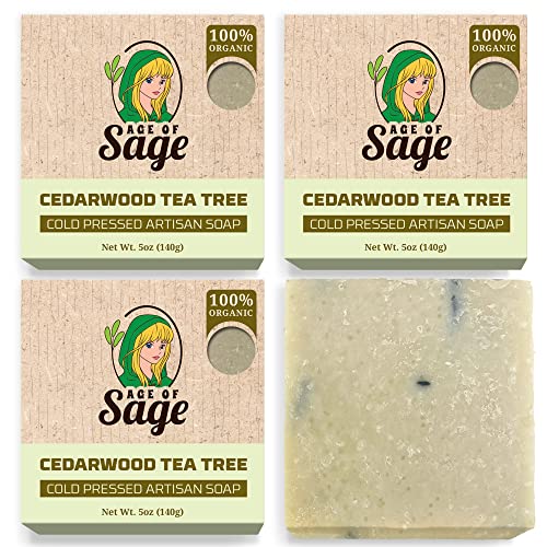 Age of Sage Natural Bar Soap for Women – Vegan Bath Soap Bars Gift Set – Handmade Cold Process Artisan Soap with Essential Oil, All Moisturizing Wash Soaps, Fragrant Cedarwood Tea Tree Scent 4 Pack