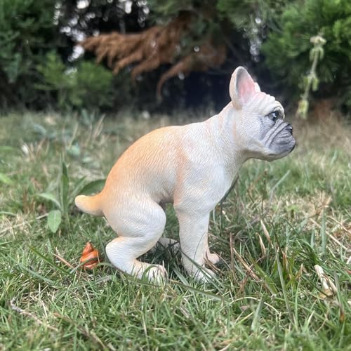 Estatua perro divertido con excremento en resina miniatura 4