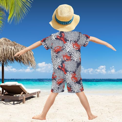 Image of visesunny Boys Hawaiian Shirt and Short Set Summer Outfit Kids 2 Piece Clothes Set 3-10Y