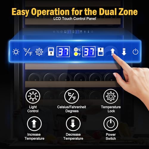 Image of Wine Fridge Dual Zone, Freestanding Wine Cooler Refrigerator 180 Bottles Large Capacity with Sliding Rail Wooden Shelves and Door Lock, Black