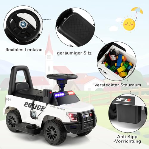 DREAMADE 6V Kinder Elektroauto, Elektrofahrzeug mit Sirene & LED Lichtern & Musik & Hupe, Batteriebetriebenes Kinderfahrzeug, für Kinder ab 18 Monate (Weiß) – Bild 4