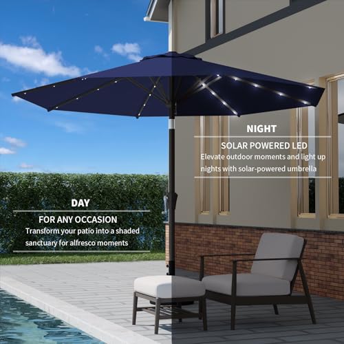 Image of 9FT Patio Umbrella with Solar Lights,Outdoor Market Umbrella with Tilt and Crank, LED Lighted Table Umbrella for Garden,Deck,Backyard,Pool,Beach (Navy)