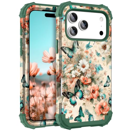 Hocase Heavy Duty Case for iPhone 18 Pro 6.3"" 2026, Teal Green Butterflies