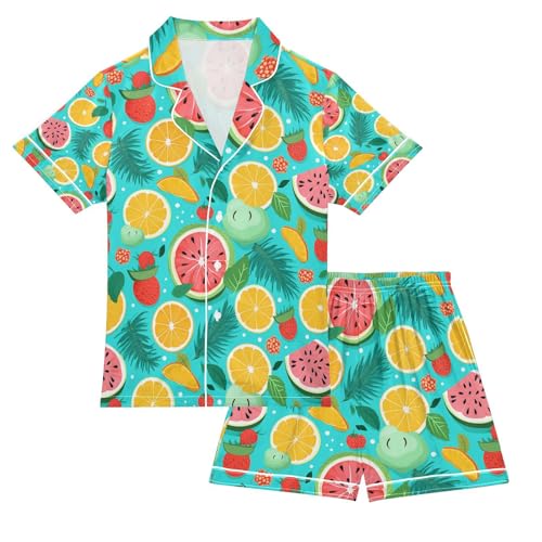senya Fruit Slices Satin Summer Pajama Sets Silk Short Sleeve Button Down Sleepwear