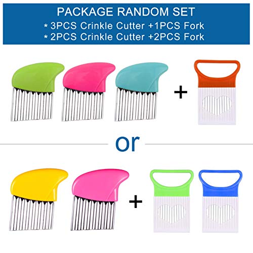 Fruit And Vegetable Wavy Knife, Stainless Steel Blade, Crinkle Cutter Slice, Home And Kitchen Dining (3Pcs Crinkle Cutter +1Pcs Fork Or 2Pcs Crinkle Cutter 2Pcs Fork) Random Set #TOP1