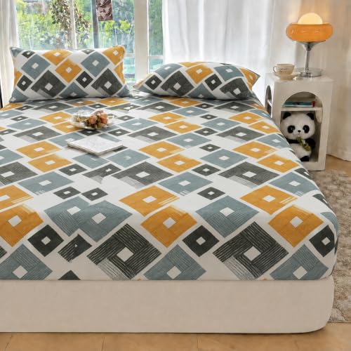 Image of VOMZER 300 TC Cotton Feel All Around Elastic Fitted Queen Size Printed Bedsheets, Supersoft Elastic Fitted Double Bedsheet with 2 Pillow Covers, Size 60x78x8 Inches White