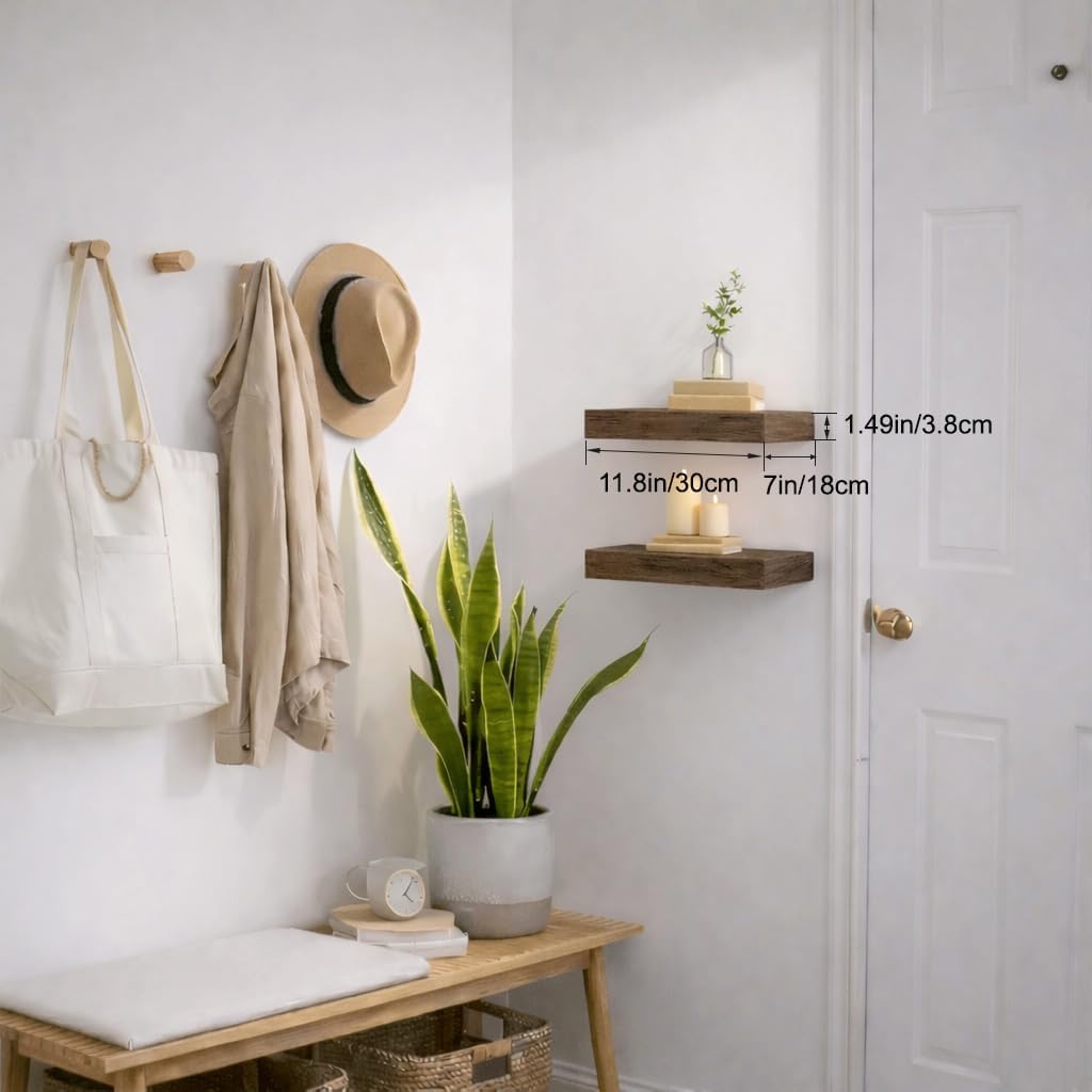 Floating Shelves for Wall, 11.8" Small Wall Mounted Shelves, Modern Contemporary Neutral Decor & Storage for Bathroom Over Toilet, Hallway, Living Room, Set of 2, Smoke Gray