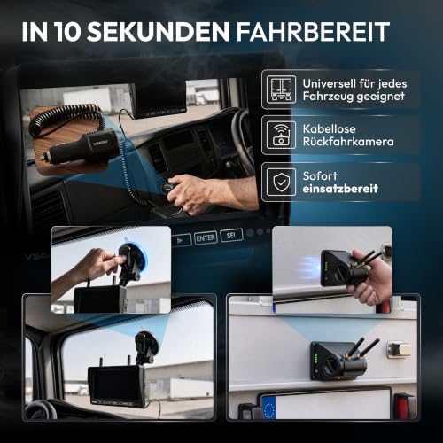 VSG24 Element HD Funk Rückfahrkamera Set – 7 Zoll HD Monitor – wetterfeste IP...