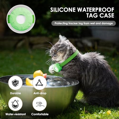 Image of GPS Tracker for Cats, Cat Tracker, Compatible with Apple Find My App (Only iOS), No Monthly Fee, Waterproof, Breakaway Collar Included(White Tracker, Green Cat Collar)