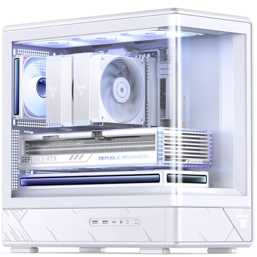 Image of JONSBO D200 White Micto ATX PC Case,Digital Screen, One-Piece Curved Glass Desktop Design 270 Ultra-Wide View,ATX Power supply /Dual240 AIO,GPU<410mm,7 Fan Positions, White