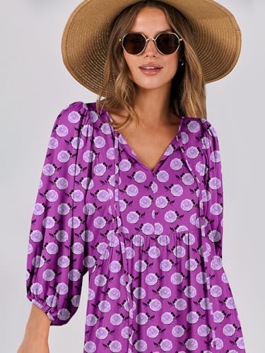 Image of ANRABESS Womens Boho Floral 3 /4 Puff Sleeve Maxi Dress | Tiered Flowy Loose Fit, Comfy Soft Rayon Fabric, Wedding Guest Church Beach, Modest Elegant, Spring Summer Fall Outfits
