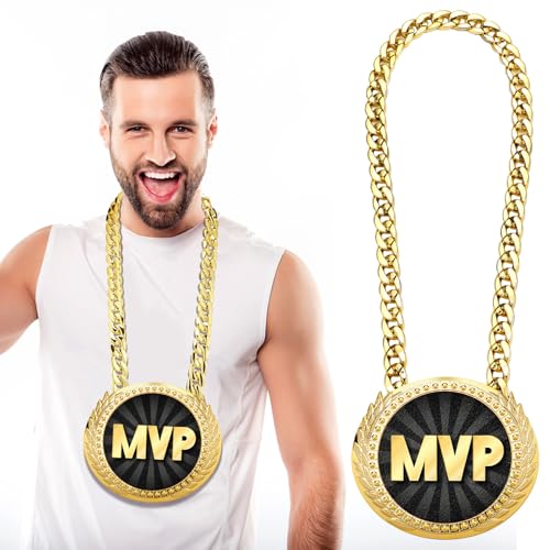 Tondiamo Sports MVP Turnover Chain Medal 6 Big Gold Champ Award Necklace Chain Baseball Basketball Football Soccer Softball Volleyball Sports Competitions Prize Gifts and Party Favors(MVP)