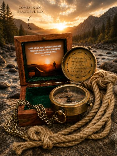 Brújula grabada con caja de madera para camping miniatura 4