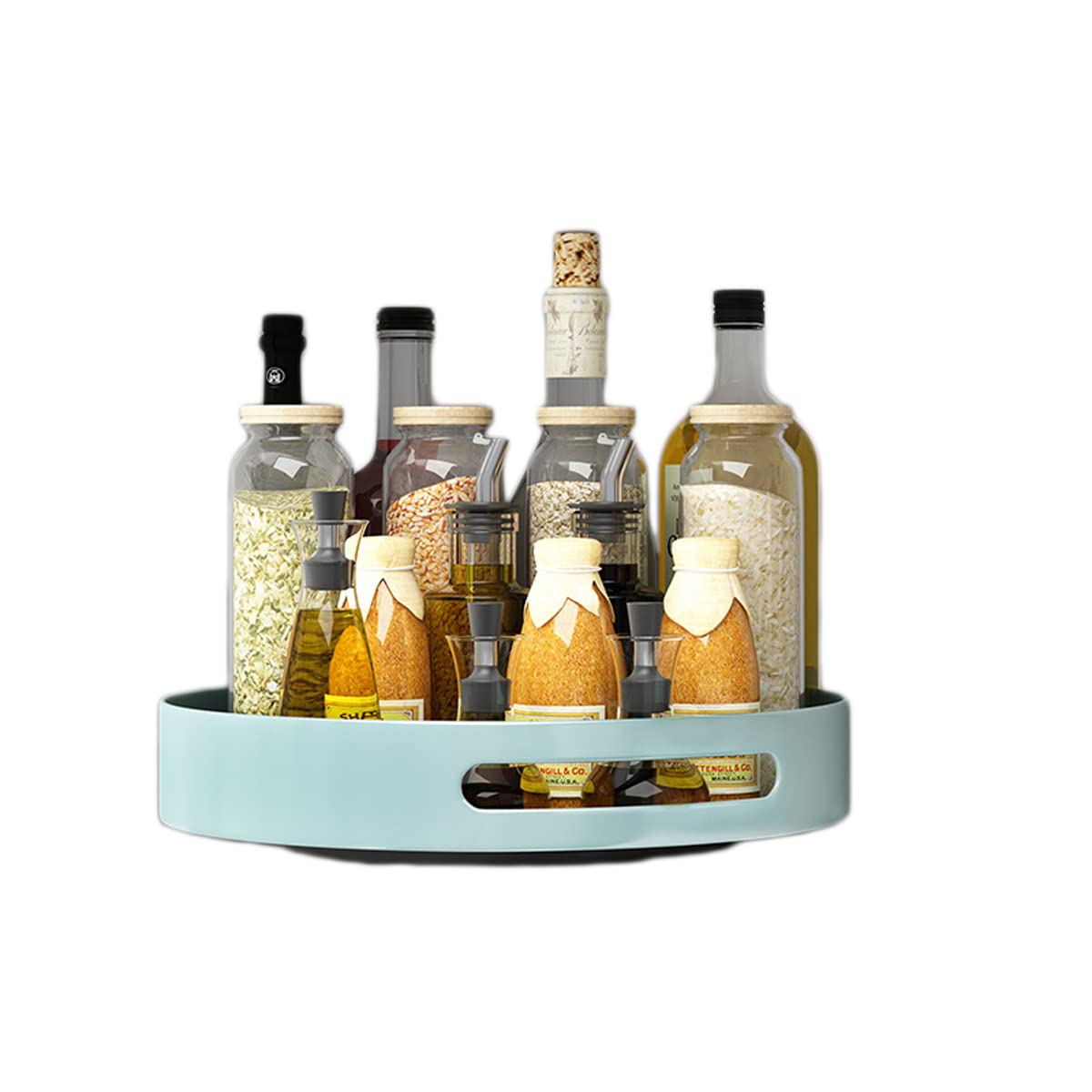 Lazy Susan Turntable Spice Rack, Metal Rotating Tray Organizer for Cabinet Countertop Cupboard Table in Kitchen or Pantry (Steel 25cm 10 inches) (Gray Blue)