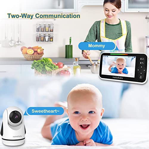 Image of HelloBaby 5 Inch Video Baby Monitor with 720p Camera and Audio, Remote Pan-Tilt-Zoom Camera with Night Vision, 2-Way Talk, Temperature, 8 Lullabies and 1000ft Range Baby Monitor No WiFi Needed