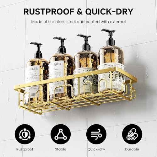 Image of Shower Caddy, 5 Pack Shower Shelves for Inside Bathroom, Rustproof Adhesive Bathroom Organizer with Soap Holder, No Drilling Washroom Organizers and Storage for Bathtub Room /Kitchen /Home, Gold