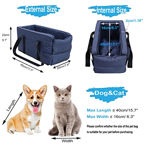 Rainring Pet Car Booster Seat,Small Dog Center Console Safe Seat,Armrest Box Elevated Seat For Cat Puppy,Middle Console Doggie Travel Bed,Detachable Machine Washable For All Seasons(Dark Blue-Medium) #TOP6