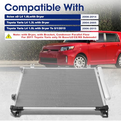 Image of Air Conditioning A /C Condenser Compatible with Scion Xd /Toyota Yaris # 3580, 40239, 7013580, TO3030208, 8846052110, 8846052130