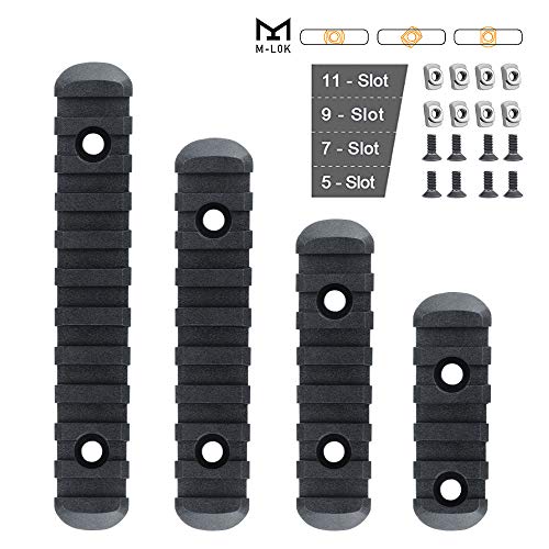 GVN M-Lok Polymer Rail Section 5,7,9,11 Slot Polymer Picatinny/Weaver Rail(4 Pieces Black)