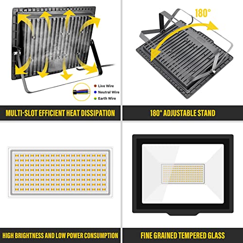 SKYWORLD 2 Pack 100W LED Flood Lights Outdoor, 10000LM 4000K Daylight Warm White - Image 3