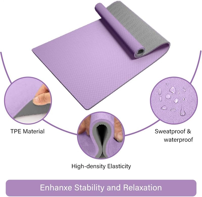 Miniatura 7 de Eco-Friendly TPE Yoga Mat Non Slip Alignment Lines, Dual-Layer Grip,Odorless, Carry Strap - Premium Exercise Pilates Workout Mat for Home & Studio