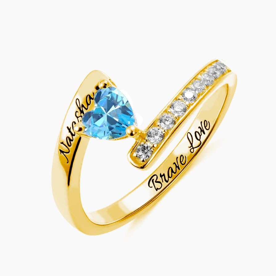 10K/14K/18K Gold Natural Diamond Heart Name Rings with 1-7 Birthstone Family Jewelry Mom Gifts for Women Gifts for Mother's Day Ring - Image 2