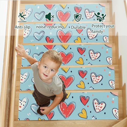 Alfombras para escaleras de madera con estampado de corazones 15 uds 8x30" 4