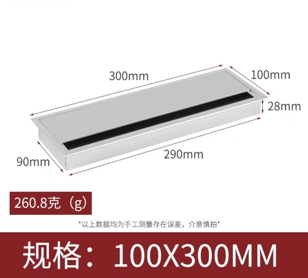 Przelotka Na Biurko, Osłona Otworu Wtyczkę Biurka, Aluminiowy Kwadratowy Stół Prostokątna Kablowa Sprzęt Biurowy W Wielu Rozmiarach(100x300mm)