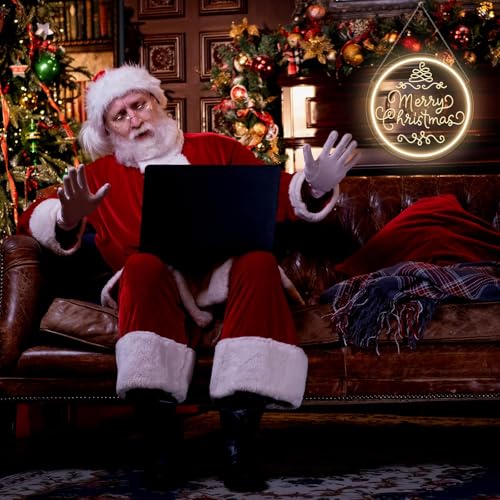 Image of Merry Christmas Neon Sign Dimmable Merry Christmas LED Light Sign for Holiday Party Home Bar Decoration, USB Powerd Neon Light for Wall Decor Festival Celebration -30 * 30