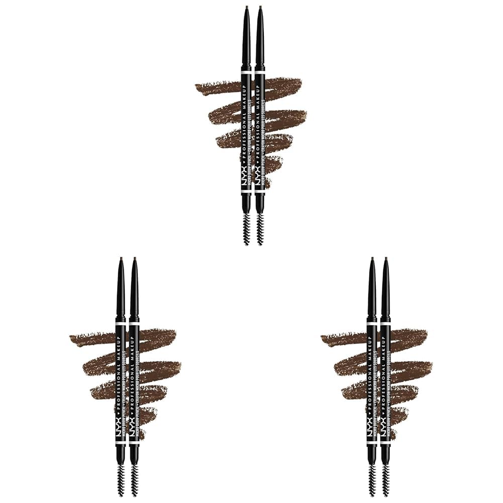 NYX Professional Makeup Micro Brow Pencil Doppelpack, Doppelseitig mit ausdrehbarem Augenbrauenstift und Bürstchen, Vegane Formel, Farbton: Brunette (Packung mit 3)