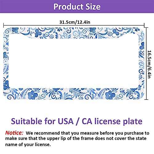 Beabes Retro Boho Flower License Plate Frame Blue Floral Folk Car Frames, License Plates Holder， Paisley License Plate Cover Aluminum Metal Frames For Women Men Auto Decoration #TOP6