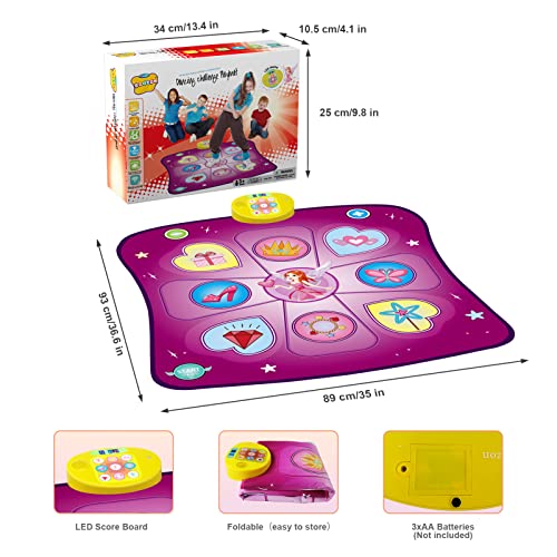 Rodzon Tanzmatte Kinder Spielzeug Geschenke für Mädchen Jungen Alter 3 4 5 6 7 8 Jahre Musikmatte Herausforderung Modi LED Integrierter Musik Weihnachten Geburtstag Kinderspielzeug AML9886 (Violett) – Bild 7