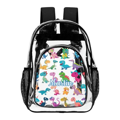 Personalized Cute Dinosaur Clear Backpack for Stadium Events See Through Transparent Backpack Boys Girls Back To School Gifts Travel Bags