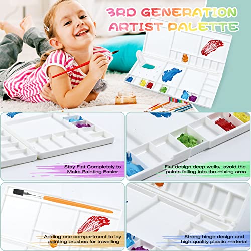 Junreox Watercolor Palette, Large Watercolor Palette with 24 Wells and 5 Mixing Areas, Premium Paint Pallet with Lid, Folding Paint Tray, Plastic Painting Palette with Thumbhole - Image 5
