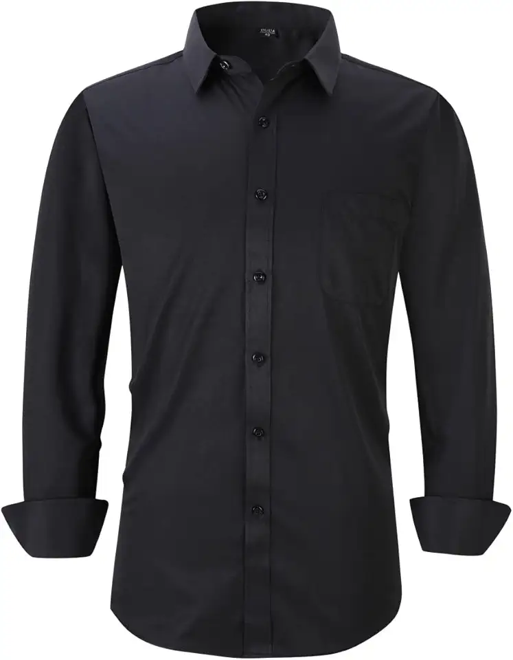 corfty Long Sleeve Dress Shirts for Men - Regular-Fit Casual Button-Down Shirt with Pockets
