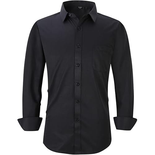 Long Sleeve Dress Shirts for Men - Regular-Fit Casual Button-Down Shirt with Pockets