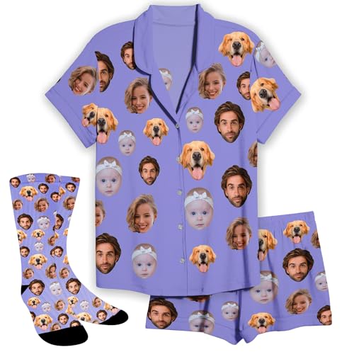 Custom Pajamas Sets with Faces for Cat Dog Mom Personalized Pet Funny Pajamas with Photos