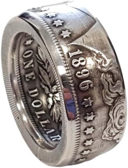 Morgan Silver Dollar Coin 1896 Design Ring, Morgan Dollar Ring - Morgan Silver Dollar Coin Design Ring - Coin Ring American Coin Rings for Men Women Dollar Coin 1896 Rings Fashion Coin Ring Size 7