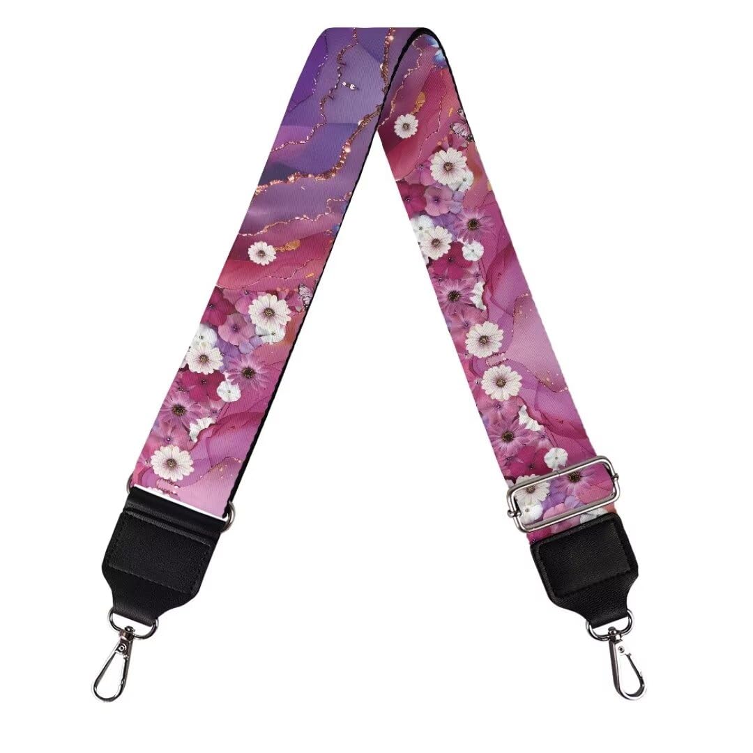 Coldinair Purple Marble Purse Straps Daisy Replacement Crossbody Bag Straps,Wide Shoulder Strap Adjustable Guitar Strap for Purse