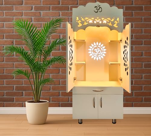 Image of Alpine Willow Mandir for Home Big Size (Pre-Assembled) Pooja mandir with Door I Temple for Home with Door I Large Size Temple with LED Lights I Pooja ghar I Puja ghar I Devghar (H-147, W-60, D-35 CM)