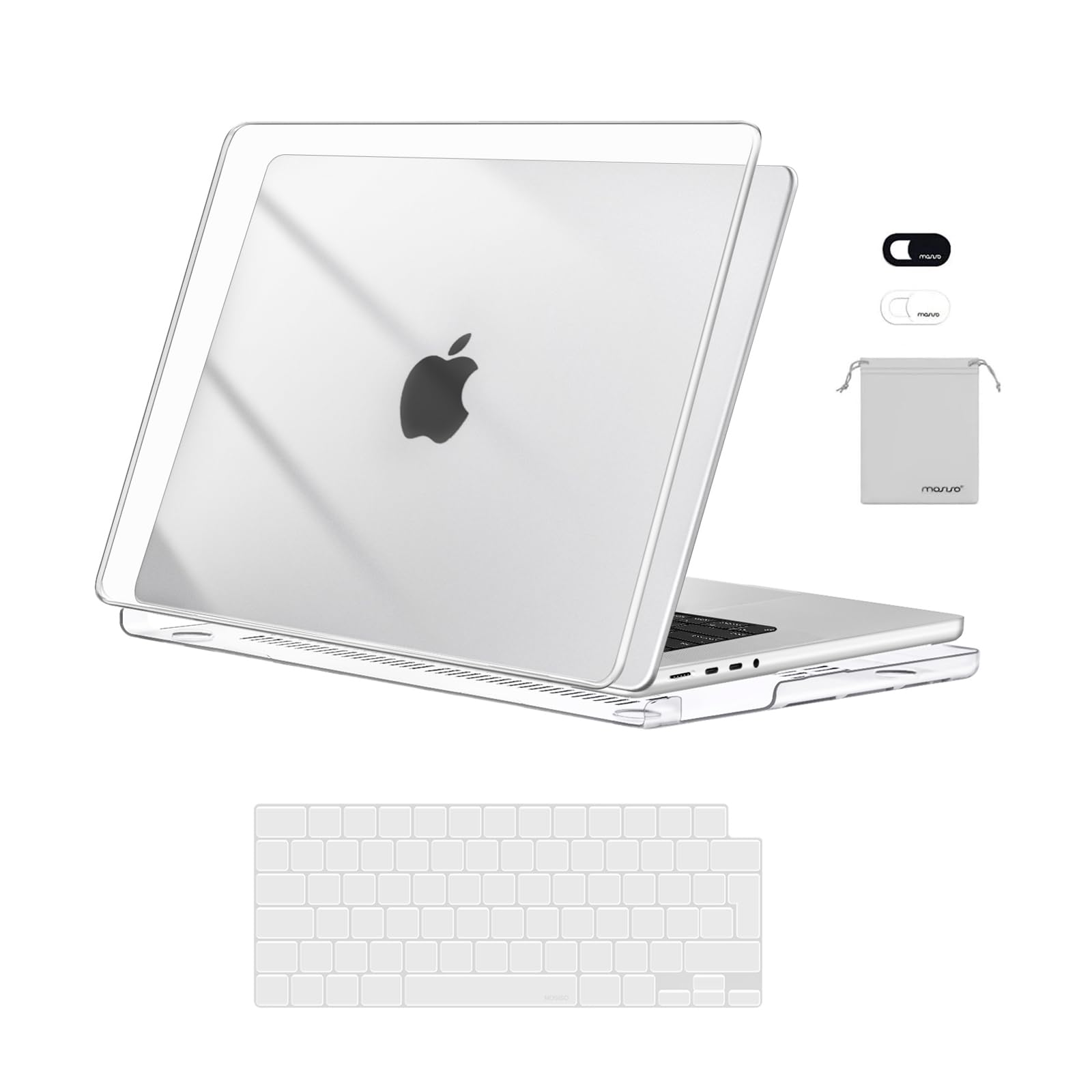 MOSISO Funda Compatible con MacBook Pro 16 2024 2023 2022 2021 M3 A2991 M2 A2780 A2485 M1 Pro MAX Chip Touch ID, Carcasa Plástico&Teclado Protector&Cubierta Webcam&Almacenaje Bolsa,Crystal Claro