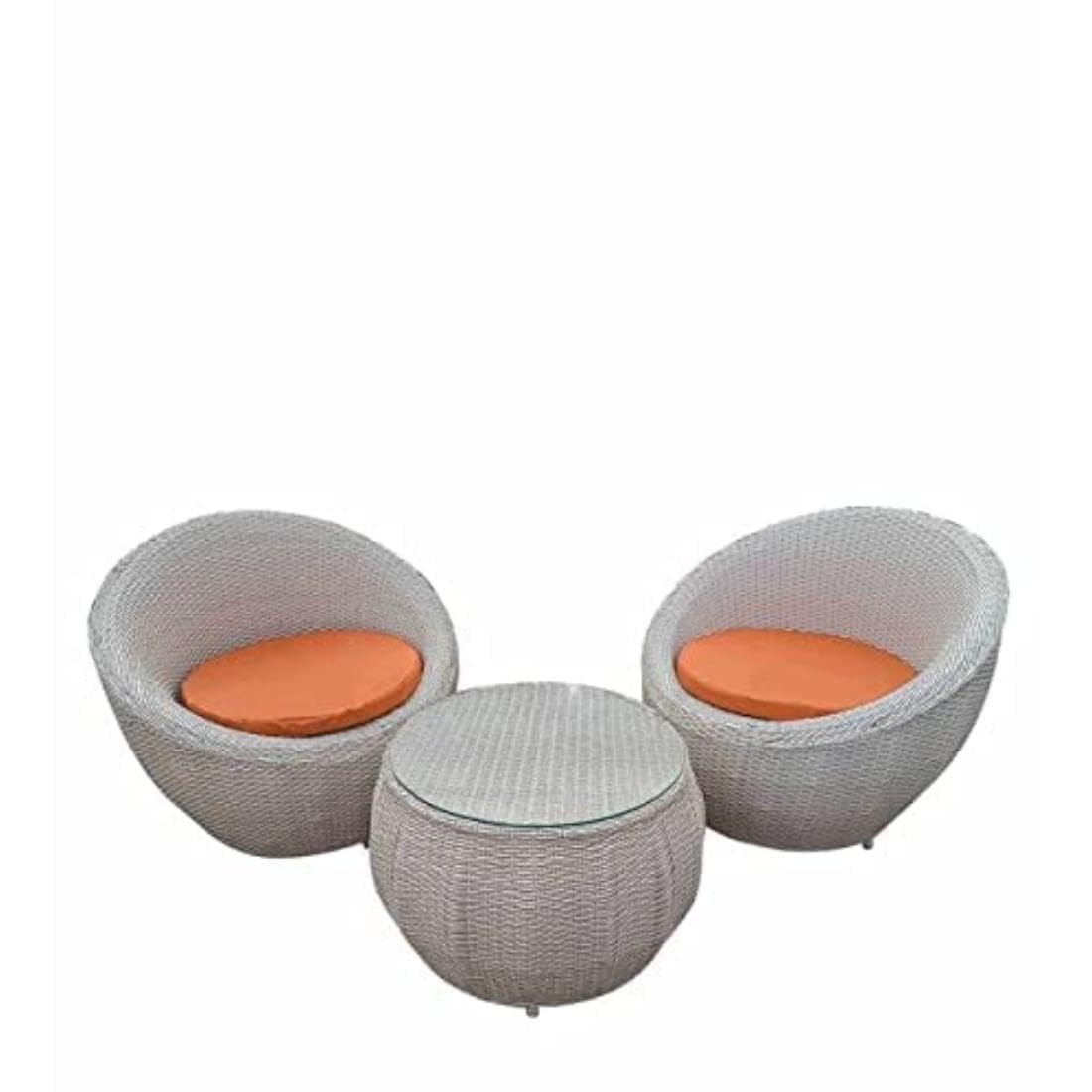 Patio 2 Chair 1 Table Set for Indoor/Outdoor/Living Room/Balcony/Garden/Coffee Chair Table Set (2 Chair + 1 Table) (White & Orange)-image-21