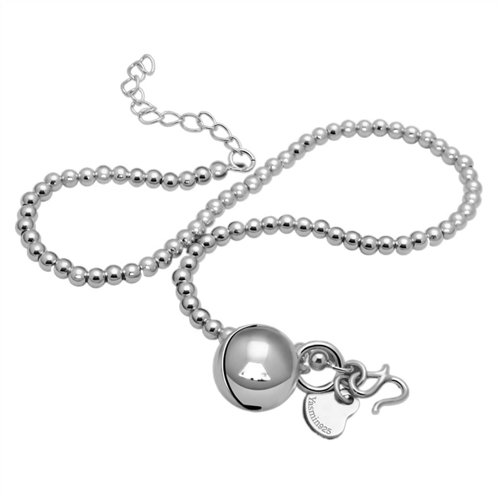 Fußkettchen Mode Sterling Silber Glocken Fußkettchen Niedlicher Strandfuß 27 cm Einfache Perlen Fußkettchen Armband Frauen Schmuck Geschenk Frauen Fußkettchen