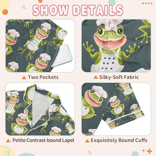 senya Chef Frog A Satin Summer Pajama Sets Silk Short Sleeve Button Down Sleepwear3