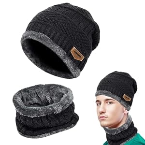 Paquete de 2 gorros y bufandas de invierno, gorro de punto con bufanda, gorro cálido con forro polar elástico, gorro y bufanda para hombres y mujeres
