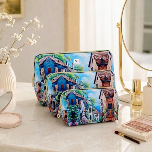 Image of NFI essentials Set of 3 Printed Cosmetic Pouch for Women, Stylish Pouches for Makeup Accessories Travel Pouch,Makeup Pouch,Vanity Case,Jewellery Pouch,Toiletry Make up Bag.