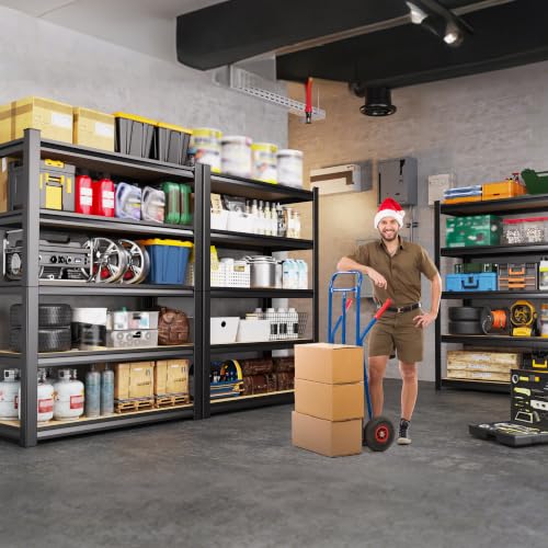 Image of 71 inch H x 46 inch W x 18 inch D Garage Shelving Unit, 2-Pack Heavy Duty Metal Storage Shelves, Total Capacity, 5 Tier Adjustable Boltless Steel Rack, Freestanding Organizer for Warehouse, Pantry, Shop, Black